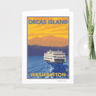 Fähre und Berge - Schwertwale Insel, Washington Karte