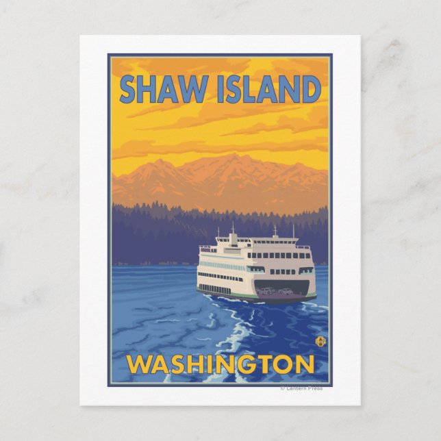 Fähre und Berge - Shaw Island, Washington Postkarte (Vorderseite)