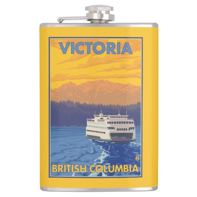 Fähre und Berge - Victoria, BC Kanada Flachmann (Vorderseite)