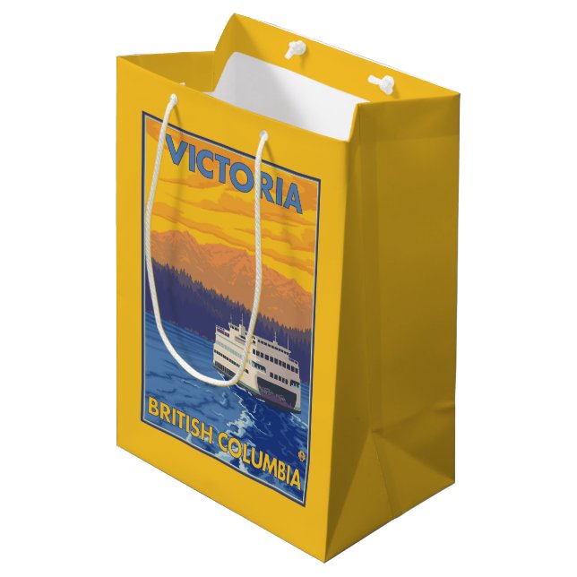 Fähre und Berge - Victoria, BC Kanada Mittlere Geschenktüte (Vorderseite Schrägansicht)