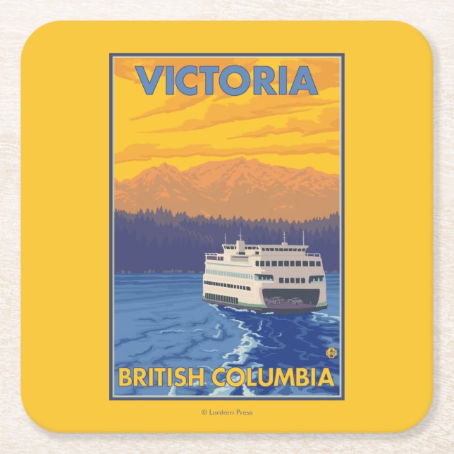Fähre und Berge - Victoria, BC Kanada Rechteckiger Pappuntersetzer (Vorderseite)