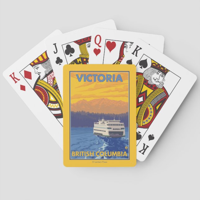 Fähre und Berge - Victoria, BC Kanada Spielkarten (Rückseite)