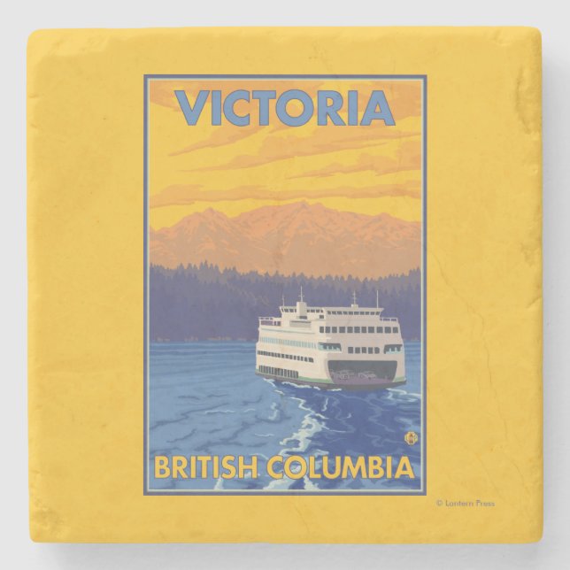 Fähre und Berge - Victoria, BC Kanada Steinuntersetzer (Vorderseite)