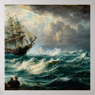 Fahren auf einem Segelschiff und einem Sturmklassi Poster