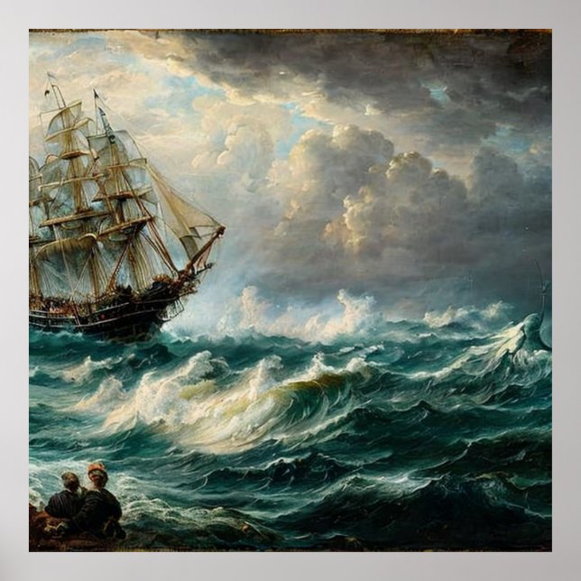 Fahren auf einem Segelschiff und einem Sturmklassi Poster (Vorne)