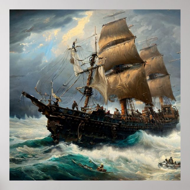 Fahren auf einem Segelschiff und einem Sturmklassi Poster (Vorne)