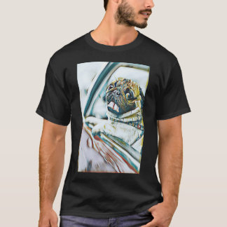 Fahren Niederländische Bulldogge Portrait Welpe Pu T-Shirt