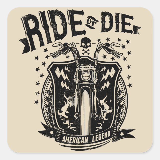 Fahren oder Die Motorrad Quadratischer Aufkleber (Vorderseite)