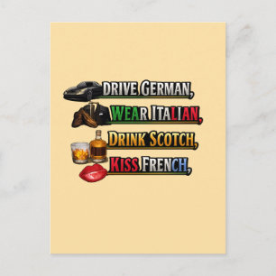 Fahren Sie deutsch Tragen Sie italienisch Trinken Postkarte