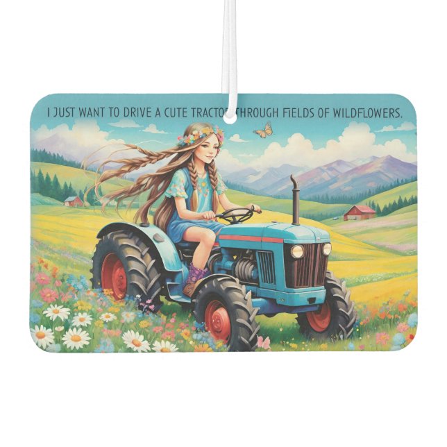 Fahren Sie einen Niedlichen Traktor durch Wildblum Autolufterfrischer (Vorderseite)