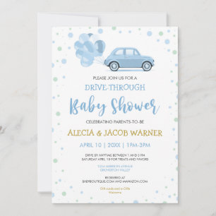 Fahren Sie mit Blue Car Balloons durch die Baby-Du Einladung