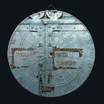 Fahren Sie mit der Vorsicht blau-grauen Industriet Dartscheibe<br><div class="desc">Türkisgraue Metalltür mit Schlössern,  Rädern,  Text und etwas zerrissenem Klebeband. Fotografiert in einem alten Gebäude in Wales,  bearbeitet. Von Alexandra Cook aka Linandara.</div>