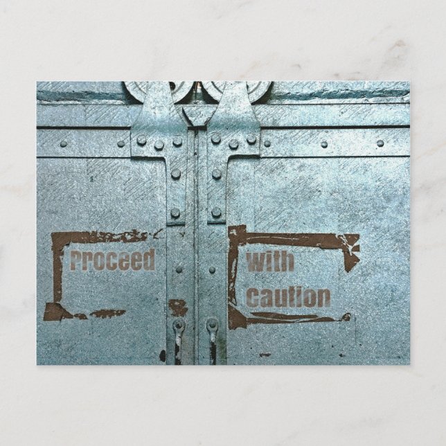 Fahren Sie mit der Vorsicht blau-grauen Industriet Postkarte (Vorderseite)