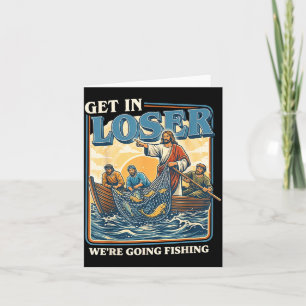 Fahren wir angeln Retro Jesus Angler Humor Karte
