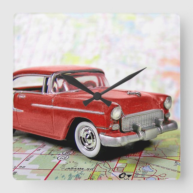 Fahrplan für das Retro-Auto Quadratische Wanduhr (Vorderseite)