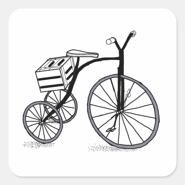 Fahrrad auf 3 Rädern Quadratischer Aufkleber (Vorderseite)