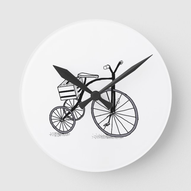 Fahrrad auf 3 Rädern Runde Wanduhr (Vorderseite)