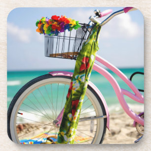 Fahrrad auf dem Strand   Miami, Florida Getränkeuntersetzer