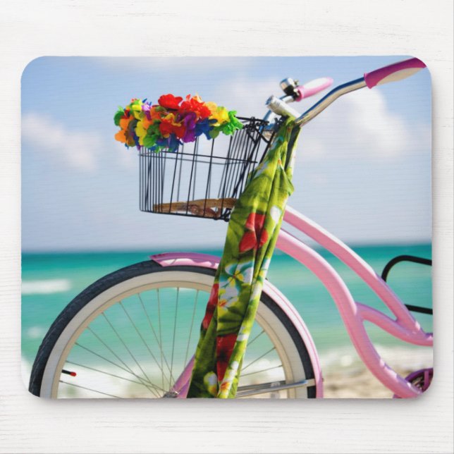 Fahrrad auf dem Strand | Miami, Florida Mousepad (Vorne)