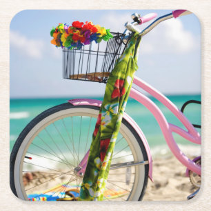 Fahrrad auf dem Strand   Miami, Florida Rechteckiger Pappuntersetzer