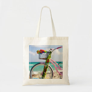 Fahrrad auf dem Strand   Miami, Florida Tragetasche
