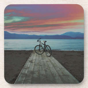 Fahrrad auf Pier Griechenland Getränkeuntersetzer