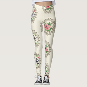 Fahrrad-Blumen-Mandalas nahtloses Muster Leggings