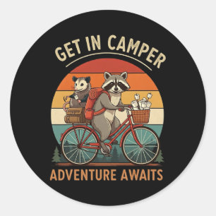 Fahrrad Camping Waschbär Opossum Einsteigen in Cam Runder Aufkleber