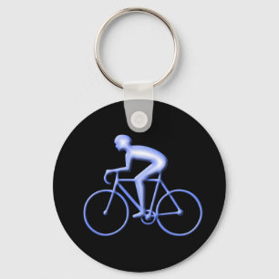 Fahrrad, das im Blau läuft Schlüsselanhänger