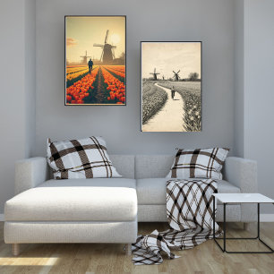 Fahrrad durch Tulpenfelder – Niederländische Lands Poster