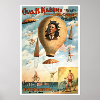 Fahrrad-Fallschirm-Tat, 1896. Vintage Werbung Poster