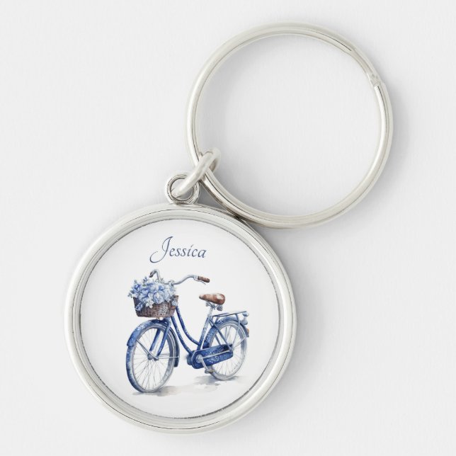 Fahrrad in Delft Blue individuell anpassbar Schlüsselanhänger (Vorne)