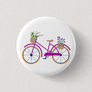Fahrrad, Korb, Blumen Button
