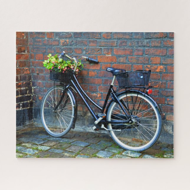 Fahrrad mit Blume-Korb, Kopenhagen, Dänemark (Horizontal)