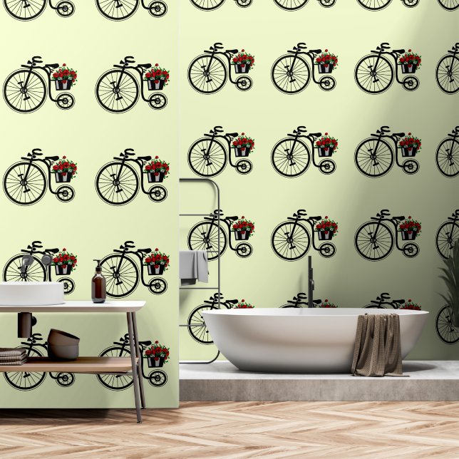 Fahrrad mit Blume Tapete (Badezimmer)