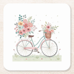 Fahrrad mit Blumen Rechteckiger Pappuntersetzer