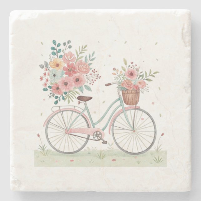 Fahrrad mit Blumen Steinuntersetzer (Vorderseite)