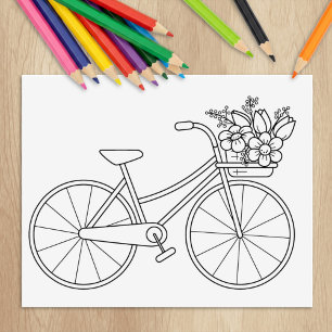 Fahrrad mit Blumenkorb Malvorlage Gummistempel