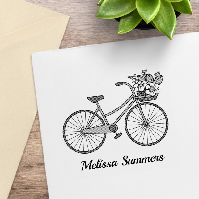 Fahrrad mit einem Blume-Korb Gummistempel (Von Creator hochgeladen)