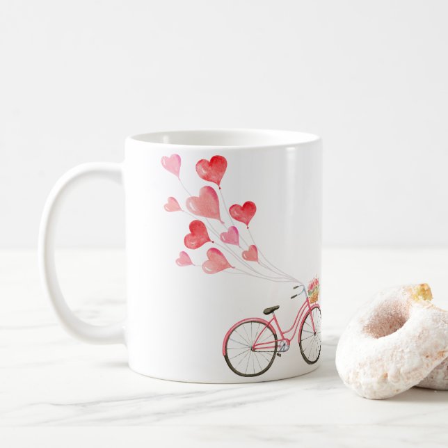 Fahrrad mit herzförmigen Ballons Kaffeetasse (Mit Donut)