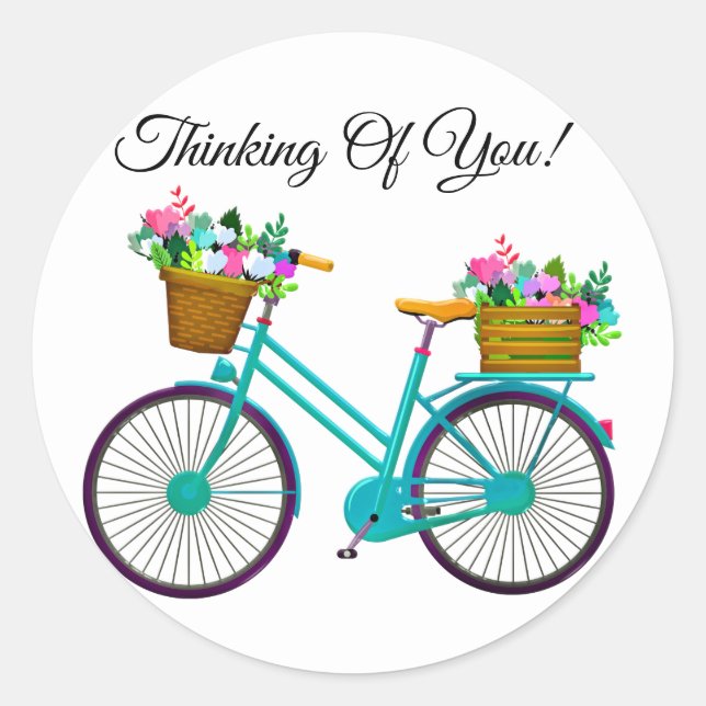 Fahrrad mit Korb von Blume Runder Aufkleber (Vorderseite)