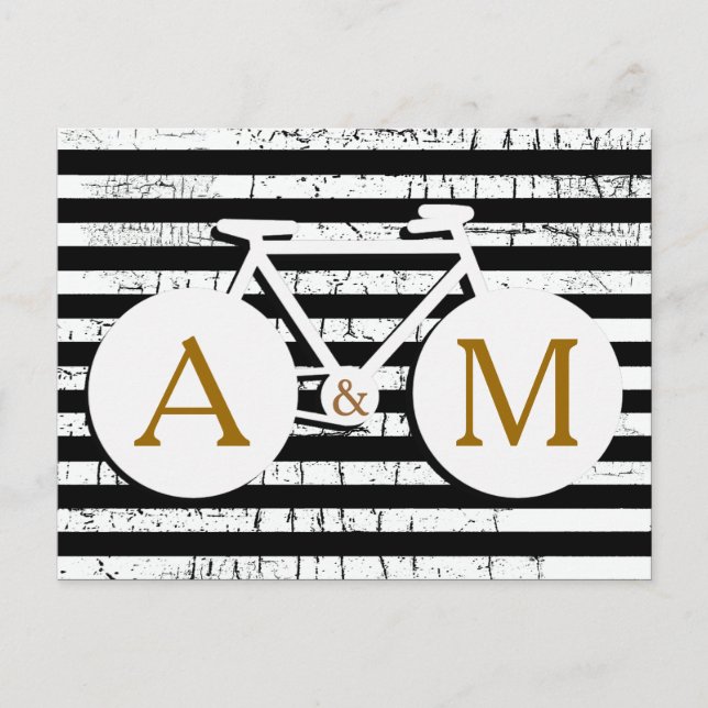 Fahrrad mit Monogramm schwarz-weiß Postkarte (Vorderseite)