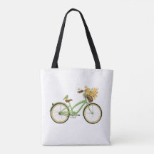 Fahrrad mit Vogel und Blumenkorb Grün Gelb