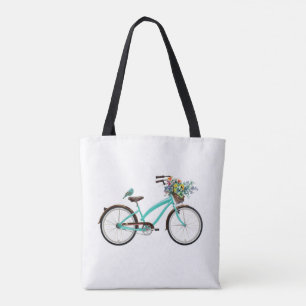 Fahrrad mit Vogel und Blumenkorb Türkisblau Tasche