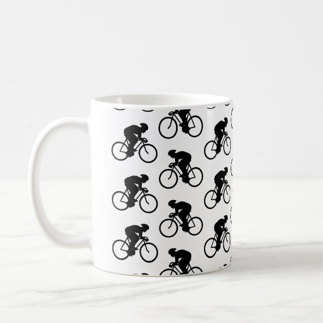 Fahrrad-Muster in Schwarzweiss. Kaffeetasse (Links)