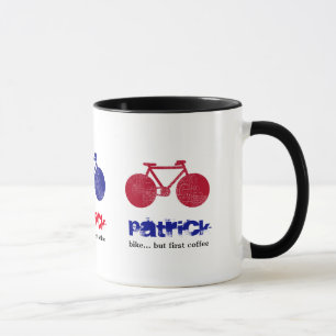 Fahrrad personalisiert rot und blau tasse
