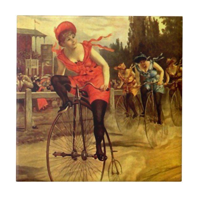 Fahrrad-Radrennenlaufen der Fliesen-antiken Frauen Fliese (Vorderseite)