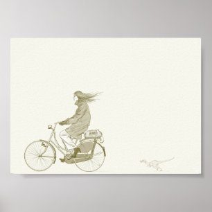 Fahrrad-Reiten mit Dinosaurier 7x5 Poster