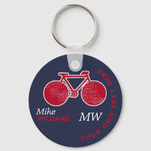 Fahrrad, rotes Fahrrad an der blauen Schlüsselkett Schlüsselanhänger