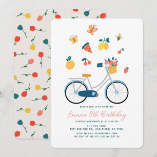 Fahrrad Schmetterlinge Früchte Floral Mädchen Gebu Einladung
